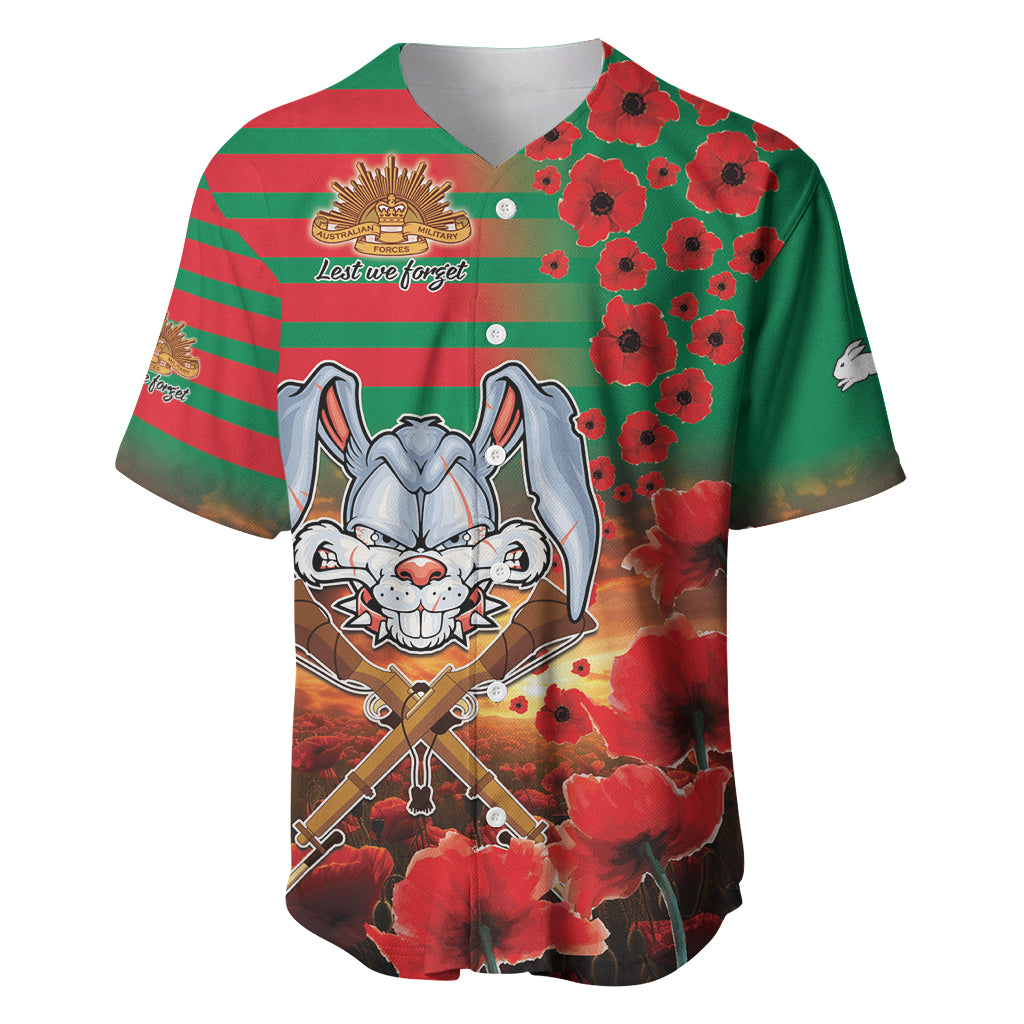 Personalised Rabbitohs Rugby ANZAC Baseball Jersey Starry Night and Field of Poppies