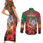 Personalised Rabbitohs Rugby ANZAC Couples Matching Short Sleeve Bodycon Dress and Long Sleeve Button Shirt Starry Night and Field of Poppies