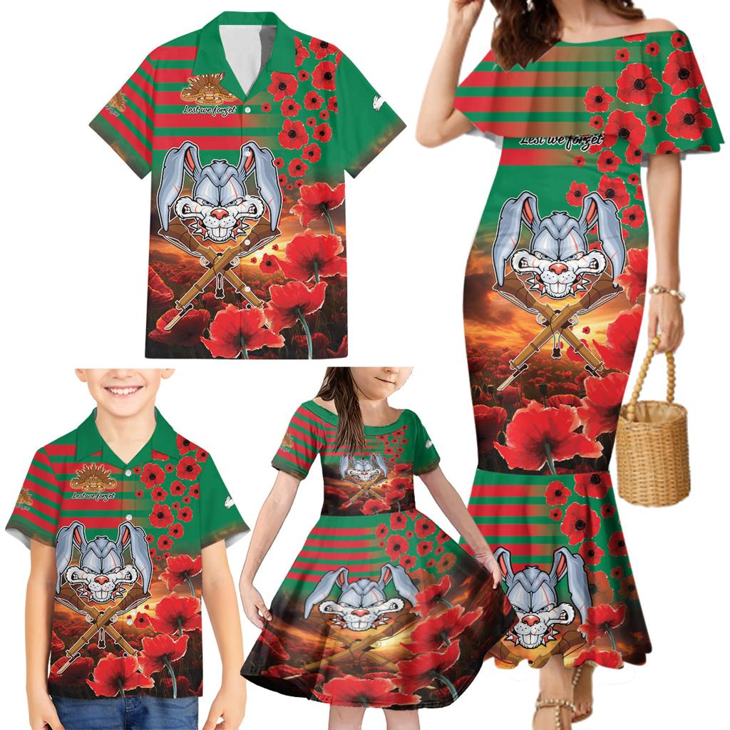 Personalised Rabbitohs Rugby ANZAC Family Matching Mermaid Dress and Hawaiian Shirt Starry Night and Field of Poppies