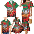 Personalised Rabbitohs Rugby ANZAC Family Matching Mermaid Dress and Hawaiian Shirt Starry Night and Field of Poppies