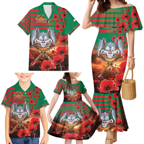 Personalised Rabbitohs Rugby ANZAC Family Matching Mermaid Dress and Hawaiian Shirt Starry Night and Field of Poppies