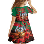Personalised Rabbitohs Rugby ANZAC Family Matching Off Shoulder Long Sleeve Dress and Hawaiian Shirt Starry Night and Field of Poppies
