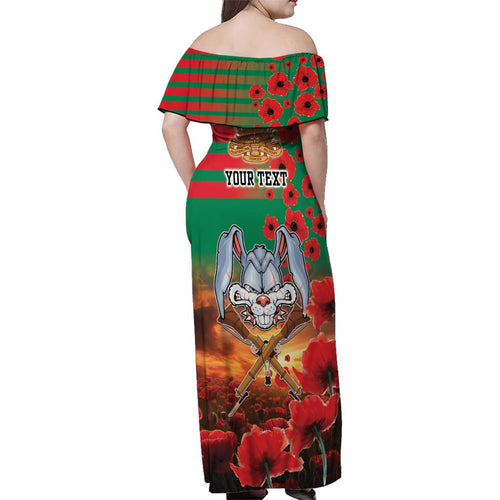 Personalised Rabbitohs Rugby ANZAC Family Matching Off Shoulder Maxi Dress and Hawaiian Shirt Starry Night and Field of Poppies