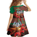 Personalised Rabbitohs Rugby ANZAC Family Matching Short Sleeve Bodycon Dress and Hawaiian Shirt Starry Night and Field of Poppies
