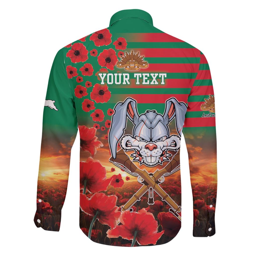 Personalised Rabbitohs Rugby ANZAC Family Matching Short Sleeve Bodycon Dress and Hawaiian Shirt Starry Night and Field of Poppies
