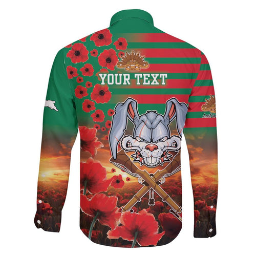Personalised Rabbitohs Rugby ANZAC Family Matching Short Sleeve Bodycon Dress and Hawaiian Shirt Starry Night and Field of Poppies