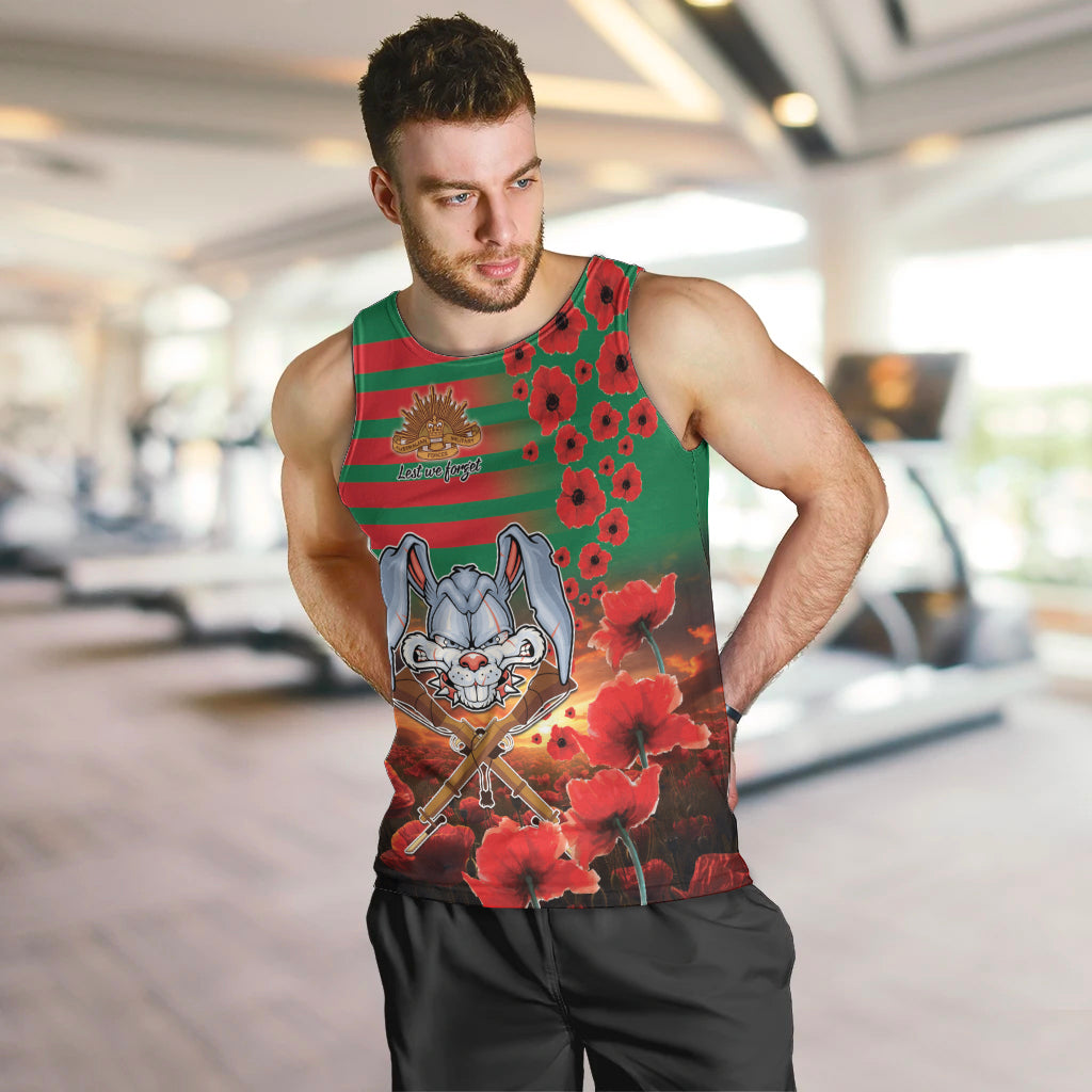 Personalised Rabbitohs Rugby ANZAC Men Tank Top Starry Night and Field of Poppies