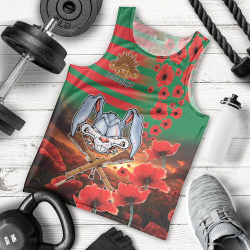Personalised Rabbitohs Rugby ANZAC Men Tank Top Starry Night and Field of Poppies