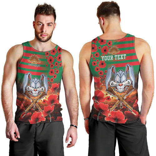 Personalised Rabbitohs Rugby ANZAC Men Tank Top Starry Night and Field of Poppies