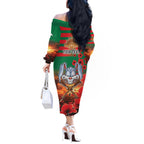 Personalised Rabbitohs Rugby ANZAC Off The Shoulder Long Sleeve Dress Starry Night and Field of Poppies