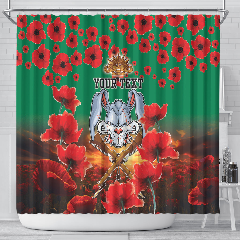 Personalised Rabbitohs Rugby ANZAC Shower Curtain Starry Night and Field of Poppies