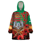 Personalised Rabbitohs Rugby ANZAC Wearable Blanket Hoodie Starry Night and Field of Poppies