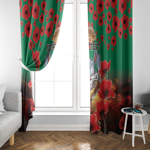 Personalised Rabbitohs Rugby ANZAC Window Curtain Starry Night and Field of Poppies