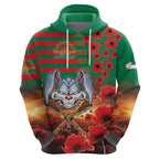 Personalised Rabbitohs Rugby ANZAC Zip Hoodie Starry Night and Field of Poppies