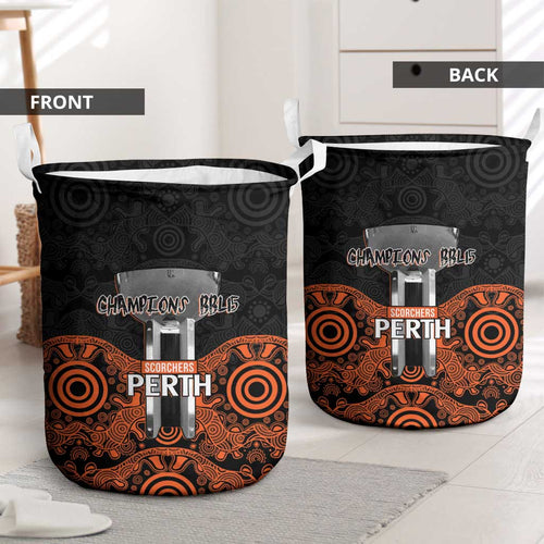 Cricket Australia Perth Champions 2026 Laundry Basket Black Aboriginal Dot Art