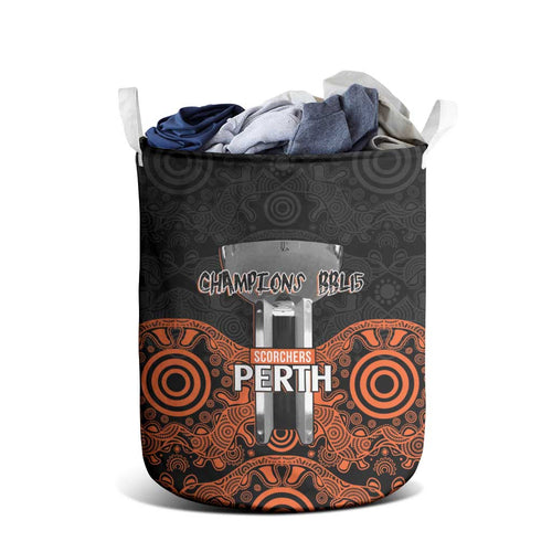 Cricket Australia Perth Champions 2026 Laundry Basket Black Aboriginal Dot Art