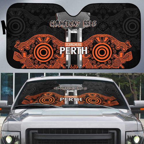 Cricket Australia Perth Champions 2026 Auto Sun Shade Black Aboriginal Dot Art