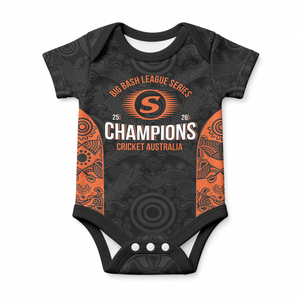 Cricket Australia Perth Champions 2026 Baby Onesie Black Aboriginal Dot Art