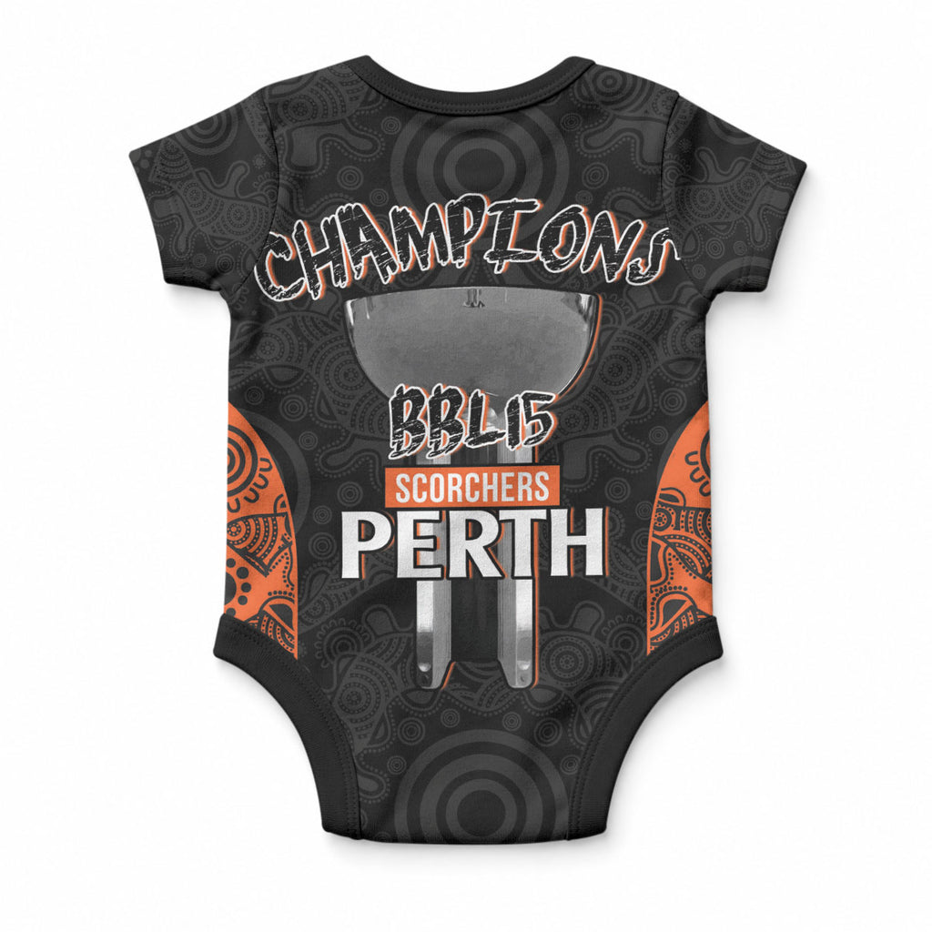Cricket Australia Perth Champions 2026 Baby Onesie Black Aboriginal Dot Art