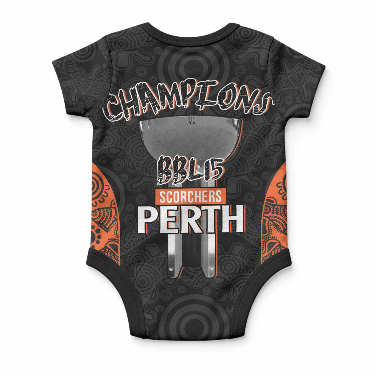 Cricket Australia Perth Champions 2026 Baby Onesie Black Aboriginal Dot Art