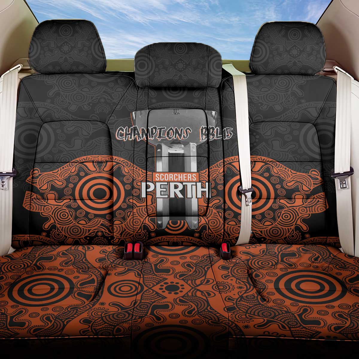 Cricket Australia Perth Champions 2026 Back Car Seat Cover Black Aboriginal Dot Art