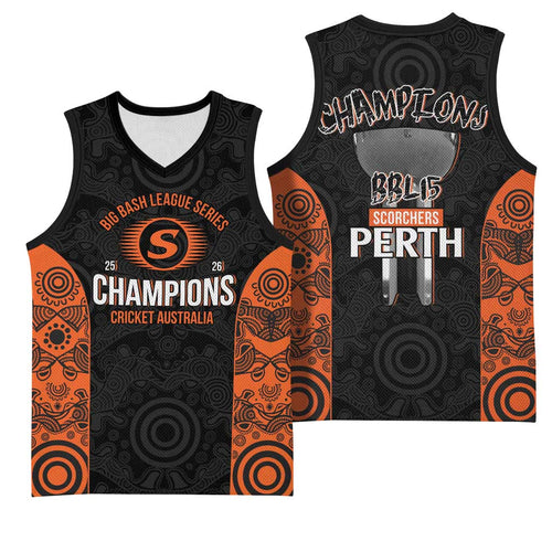 Cricket Australia Perth Champions 2026 Basketball Jersey Black Aboriginal Dot Art