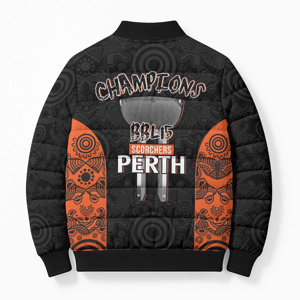 Cricket Australia Perth Champions 2026 Bomber Puffer Jacket Black Aboriginal Dot Art