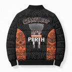 Cricket Australia Perth Champions 2026 Bomber Puffer Jacket Black Aboriginal Dot Art