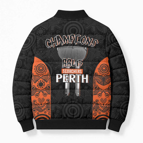 Cricket Australia Perth Champions 2026 Bomber Puffer Jacket Black Aboriginal Dot Art