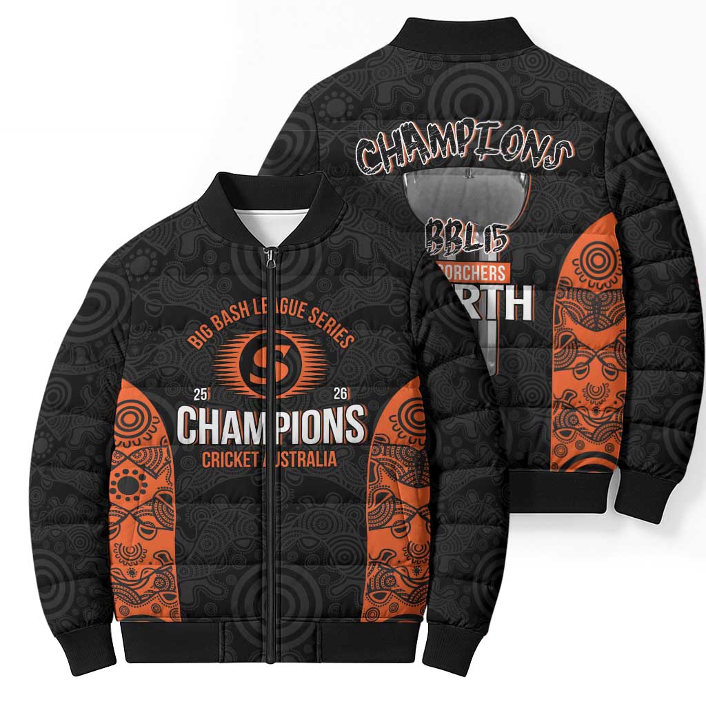 Cricket Australia Perth Champions 2026 Bomber Puffer Jacket Black Aboriginal Dot Art