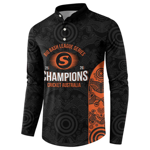 Cricket Australia Perth Champions 2026 Button Sweatshirt Black Aboriginal Dot Art
