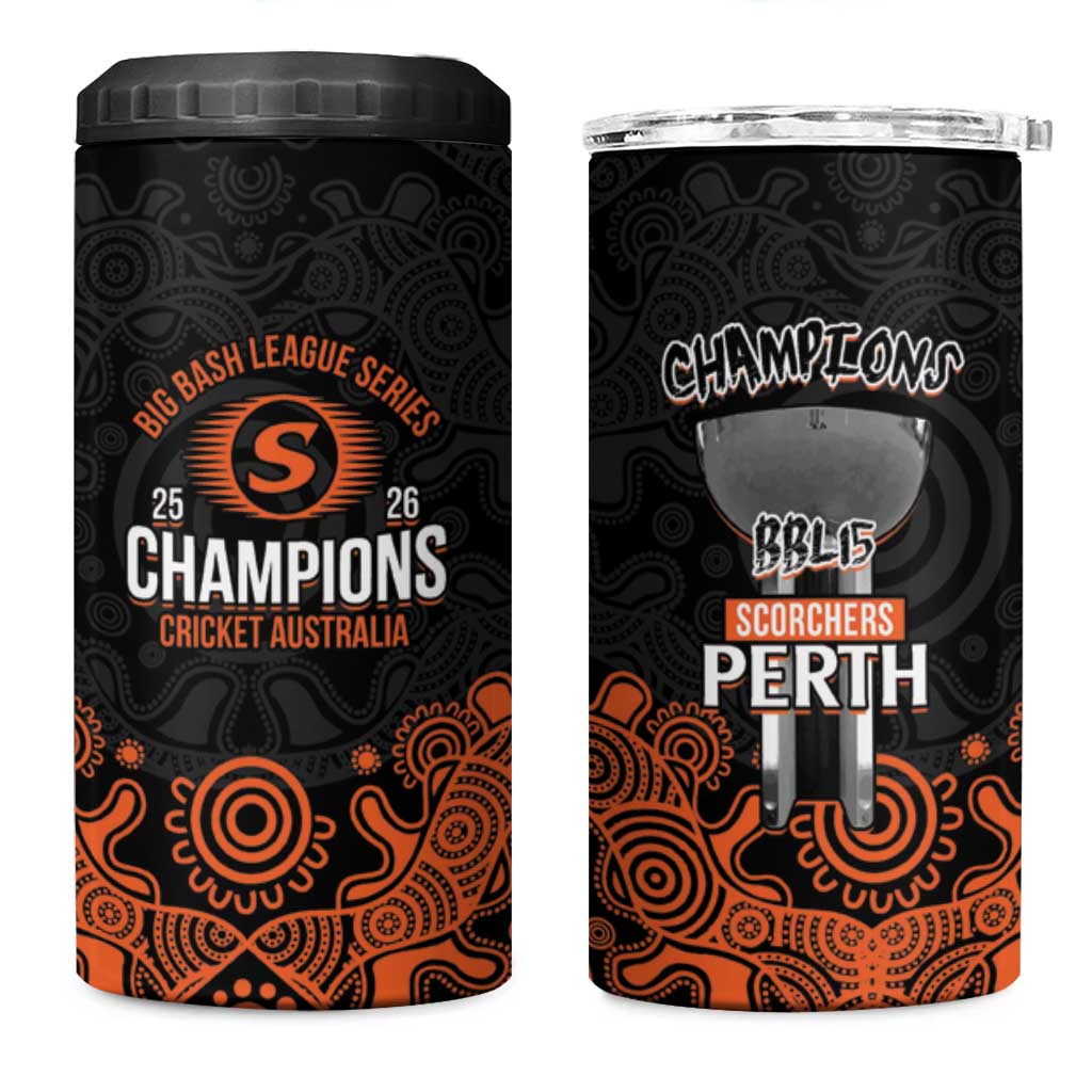 Cricket Australia Perth Champions 2026 4 in 1 Can Cooler Tumbler Black Aboriginal Dot Art