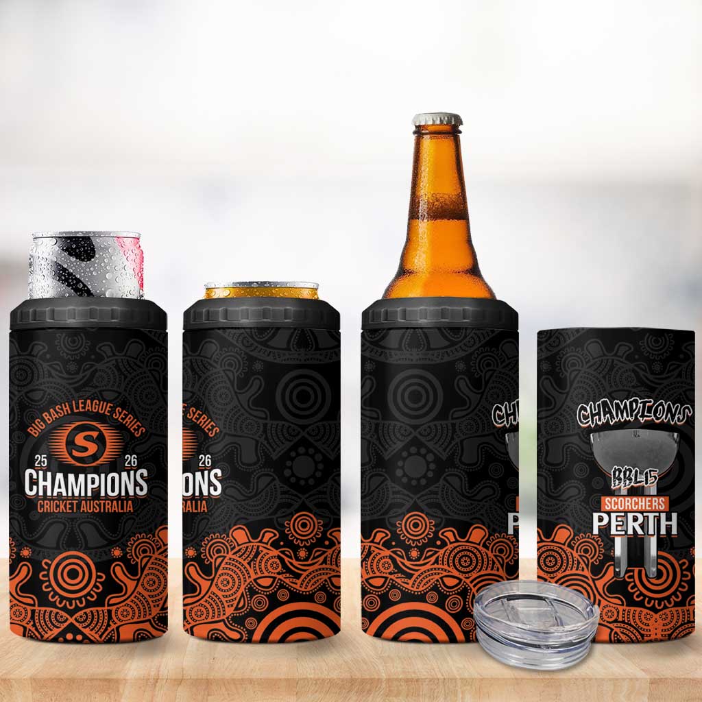 Cricket Australia Perth Champions 2026 4 in 1 Can Cooler Tumbler Black Aboriginal Dot Art