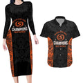 Cricket Australia Perth Champions 2026 Couples Matching Long Sleeve Bodycon Dress and Hawaiian Shirt Black Aboriginal Dot Art