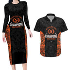 Cricket Australia Perth Champions 2026 Couples Matching Long Sleeve Bodycon Dress and Hawaiian Shirt Black Aboriginal Dot Art