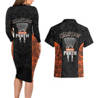 Cricket Australia Perth Champions 2026 Couples Matching Long Sleeve Bodycon Dress and Hawaiian Shirt Black Aboriginal Dot Art