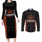 Cricket Australia Perth Champions 2026 Couples Matching Long Sleeve Bodycon Dress and Long Sleeve Button Shirt Black Aboriginal Dot Art