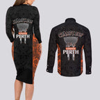 Cricket Australia Perth Champions 2026 Couples Matching Long Sleeve Bodycon Dress and Long Sleeve Button Shirt Black Aboriginal Dot Art