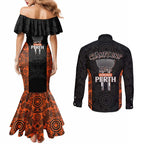 Cricket Australia Perth Champions 2026 Couples Matching Mermaid Dress and Long Sleeve Button Shirt Black Aboriginal Dot Art