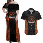 Cricket Australia Perth Champions 2026 Couples Matching Off Shoulder Maxi Dress and Hawaiian Shirt Black Aboriginal Dot Art