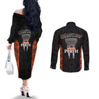 Cricket Australia Perth Champions 2026 Couples Matching Off The Shoulder Long Sleeve Dress and Long Sleeve Button Shirt Black Aboriginal Dot Art