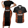 Cricket Australia Perth Champions 2026 Couples Matching Short Sleeve Bodycon Dress and Hawaiian Shirt Black Aboriginal Dot Art