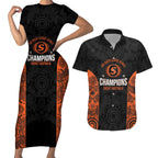 Cricket Australia Perth Champions 2026 Couples Matching Short Sleeve Bodycon Dress and Hawaiian Shirt Black Aboriginal Dot Art