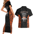 Cricket Australia Perth Champions 2026 Couples Matching Short Sleeve Bodycon Dress and Hawaiian Shirt Black Aboriginal Dot Art