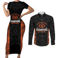 Cricket Australia Perth Champions 2026 Couples Matching Short Sleeve Bodycon Dress and Long Sleeve Button Shirt Black Aboriginal Dot Art