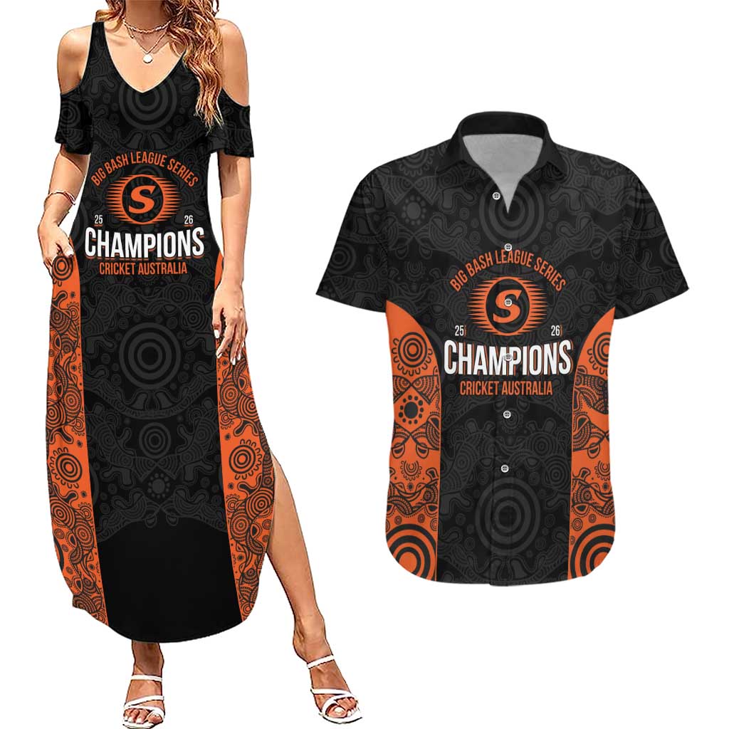 Cricket Australia Perth Champions 2026 Couples Matching Summer Maxi Dress and Hawaiian Shirt Black Aboriginal Dot Art