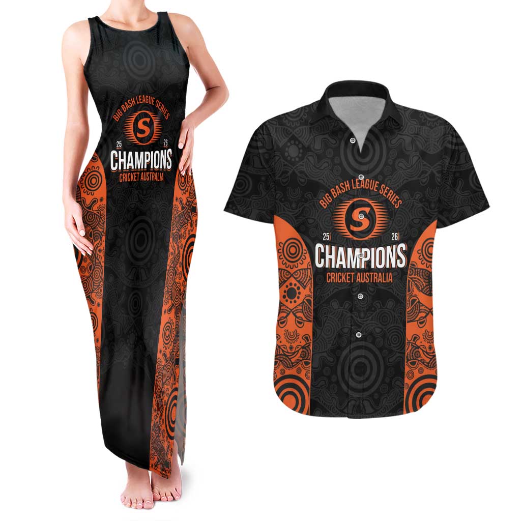 Cricket Australia Perth Champions 2026 Couples Matching Tank Maxi Dress and Hawaiian Shirt Black Aboriginal Dot Art