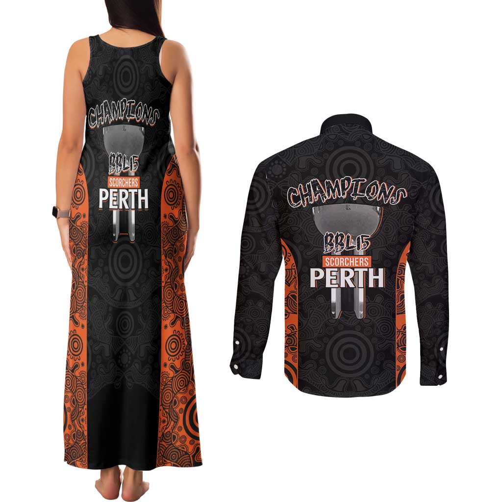 Cricket Australia Perth Champions 2026 Couples Matching Tank Maxi Dress and Long Sleeve Button Shirt Black Aboriginal Dot Art