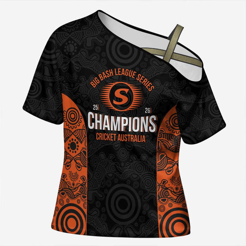 Cricket Australia Perth Champions 2026 Cross Shoulder Shirt Black Aboriginal Dot Art