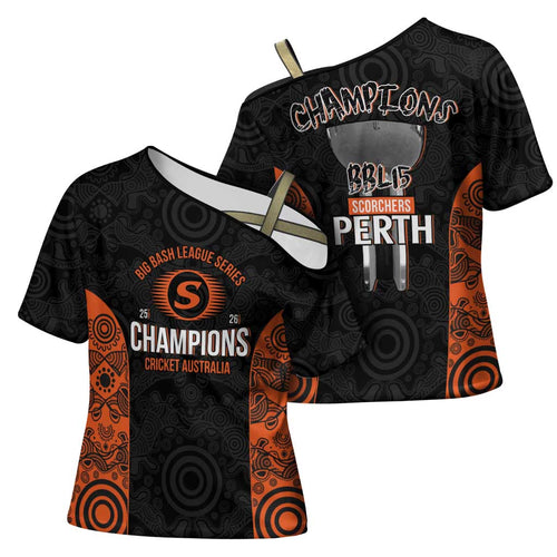 Cricket Australia Perth Champions 2026 Cross Shoulder Shirt Black Aboriginal Dot Art